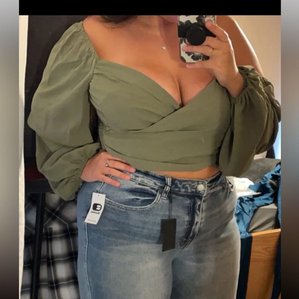 Cider Olive Green Wrap Blouse